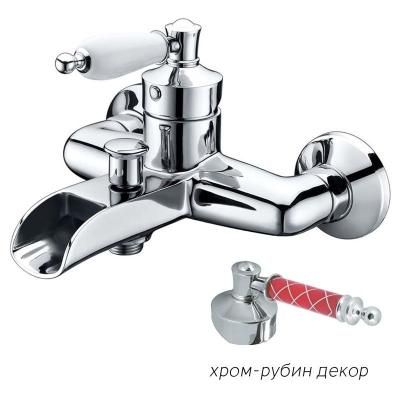 Смеситель Boheme Vogue 223-MR-R для ванны с душем, хром, золото, ручка Murano рубиновое