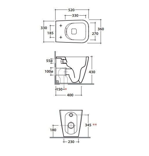 Чаша для приставного унитаза Globo Stone ST004.BI белый