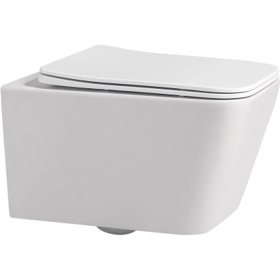Унитаз подвесной Abber Rechteck AC1201MW безободковый, с сиденьем микролифт, белый матовый