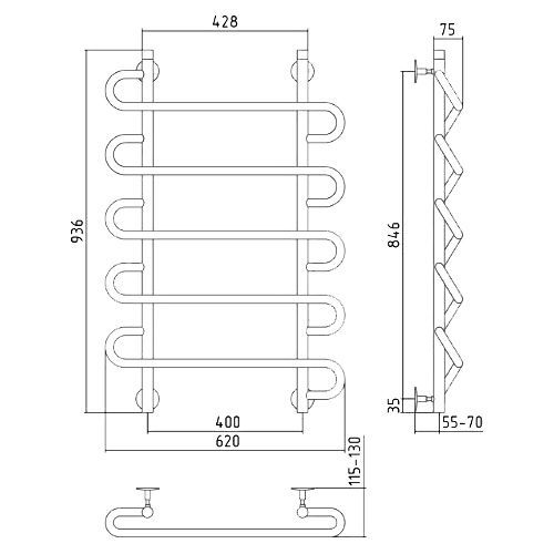 Полотенцесушитель водяной Стилье Универсал-52 100х60 хром