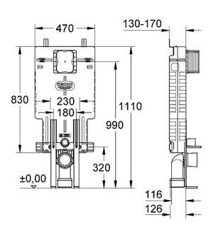 Система инсталляции Grohe Uniset 38642001 для подвесного унитаза