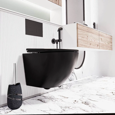 Унитаз подвесной Veconi Moro VMO-48TB безободковый, торнадо, с сиденьем микролифт, черный матовый