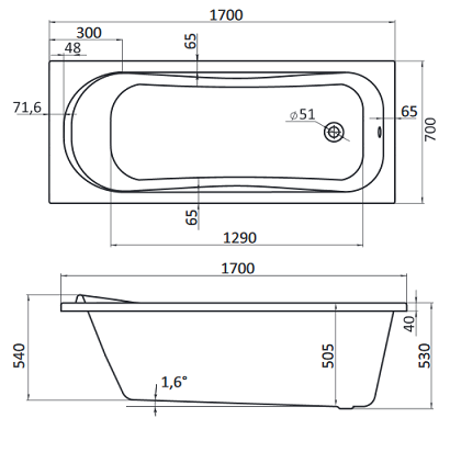 Ванна акриловая Santek Тенерифе XL Comfort Plus 1WH301983 170х70 см