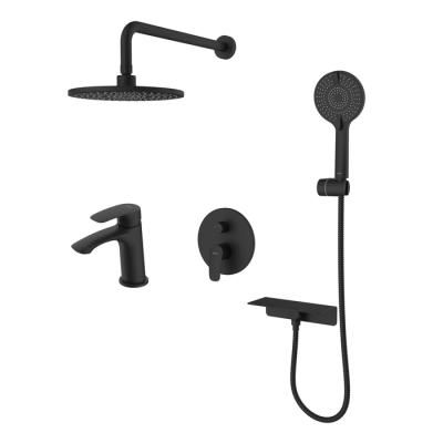 Комплект смесителей 2 в 1: Душевая система и смеситель для умывальника, черный матовый, Rora, Milardo, ROR0002M70