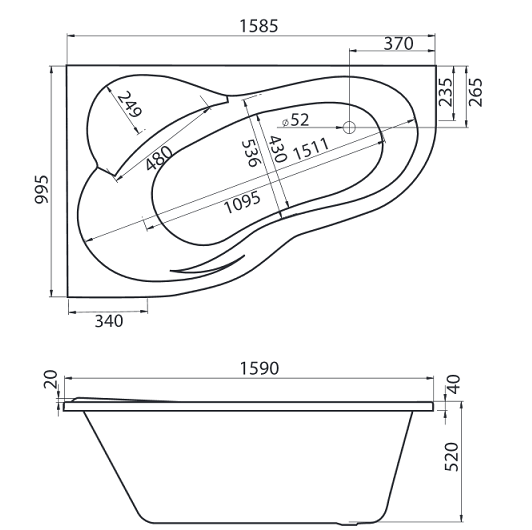 Ванна акриловая Santek Ибица XL 1WH112036 L 160х100 см