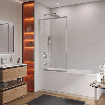 Шторка на ванну Cezares Slider SLIDER-FIX-VF-11-100/150-C-Cr 100 см, профиль хром, стекло прозрачное