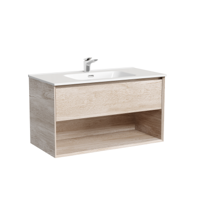 Тумба подвесная SANCOS Marmi 1.0 890х445х520 c одним ящиком оснащенным доводчиками скрытого монтажа и открытой нишей, дуб галифакс натуральный,  MR1.090EG