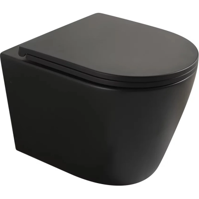 Унитаз подвесной Veconi Ando VAN-48TB безободковый, торнадо, с сиденьем микролифт, черный матовый