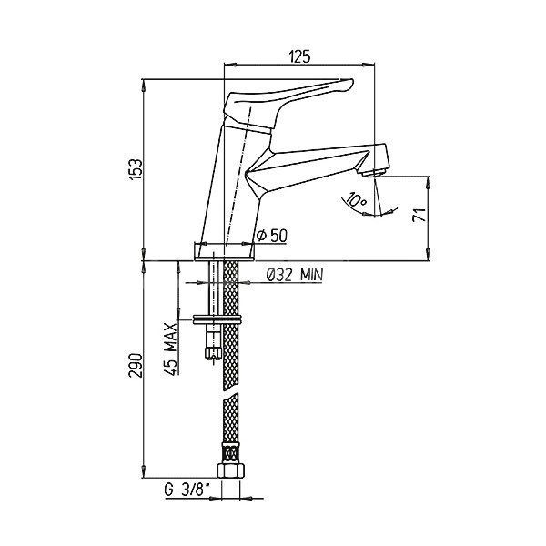 Cмеситель Paini Bios 05UWCRAW20RC5/TL57JW4 для раковины, с гигиеническим душем, хром