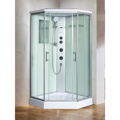 Душевая кабина WeltWasser Nesse 904 10000003284 90x90x217 см, с крышей, гидромассажем, низкий поддон, профиль матовый хром, стекло прозрачное