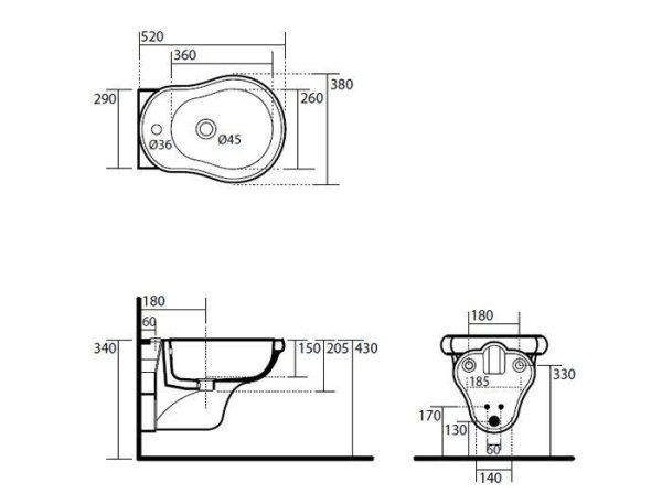 Биде подвесное Kerasan Retro 102601*1 с 1 отверстием под смеситель, белый