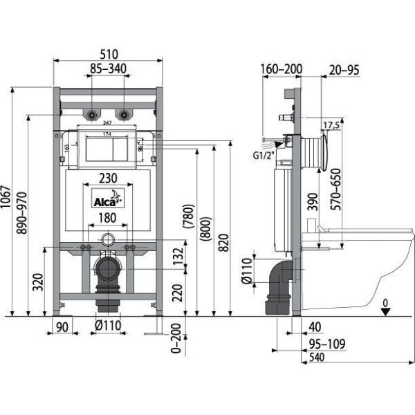 Система инсталляции для унитазов AlcaPlast A108F 5:1 SET 5 в 1 кнопка смыва белая