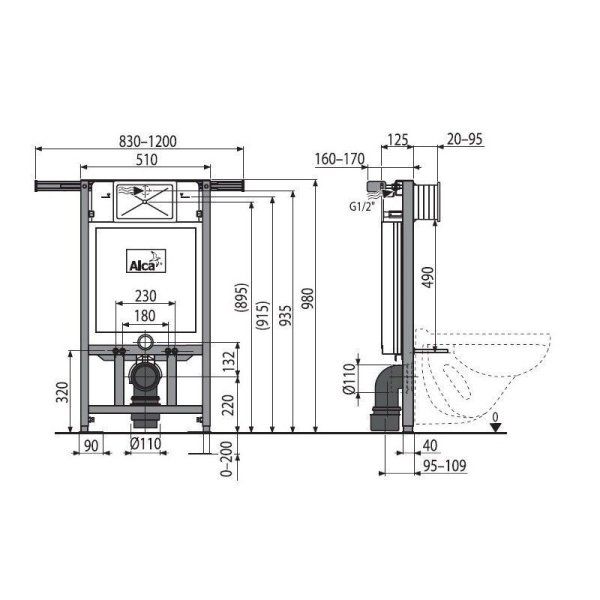 Система инсталляции для унитазов AlcaPlast Jadromodul A102/1000