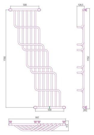Полотенцесушитель водяной Сунержа Нега 1700х1000 розовый