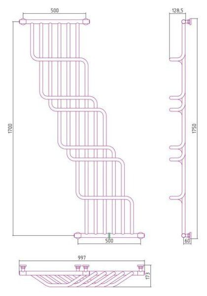 Полотенцесушитель водяной Сунержа Нега 1700х1000 розовый