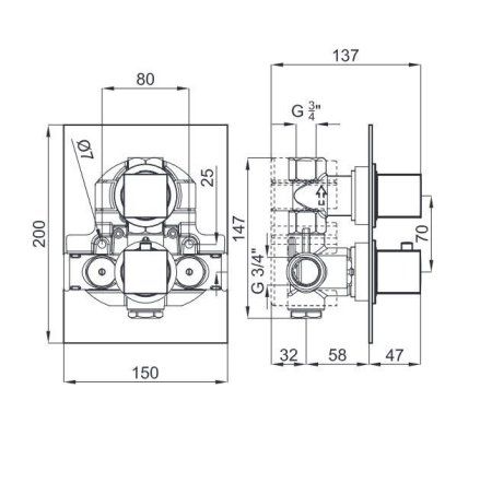 Термостатический смеситель Noken Square N140140015 для ванны, хром