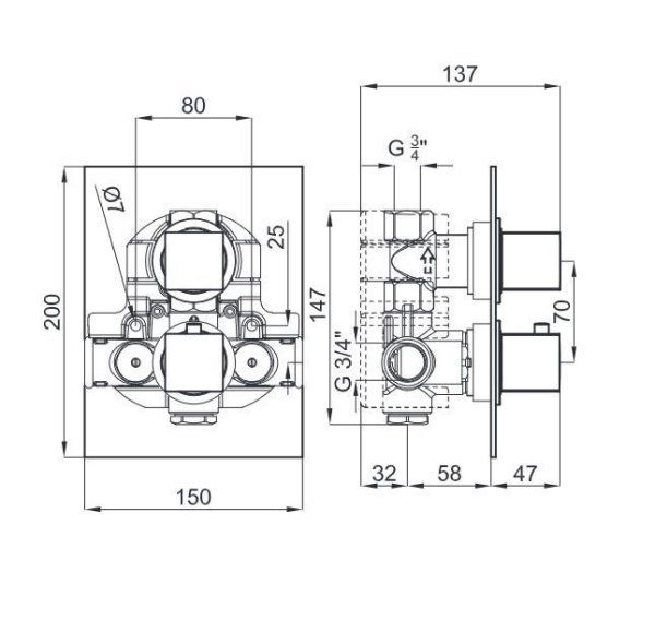 Термостатический смеситель Noken Square N140140015 для ванны, хром