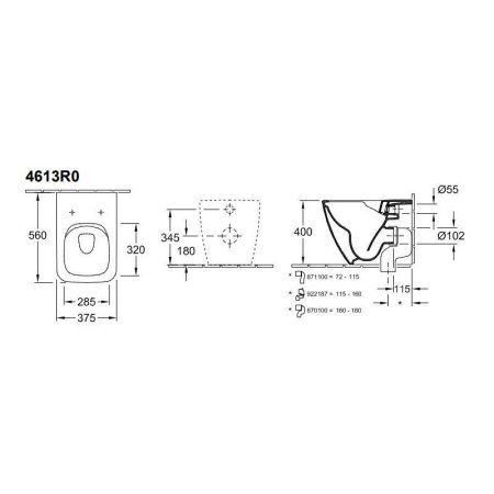 Чаша для унитаза приставного Villeroy & Boch Venticello 4613R001 альпийский белый