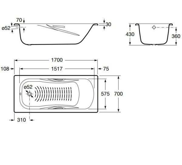 Ванна стальная Roca Princess-N 2209E0000 170х70 см
