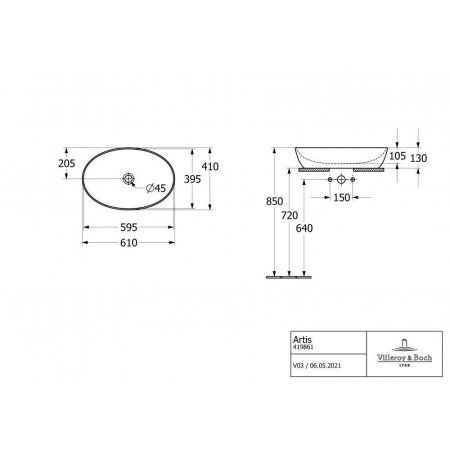 Раковина Villeroy & Boch Artis 419861BCW8 61х41 см, Rust терракотовая