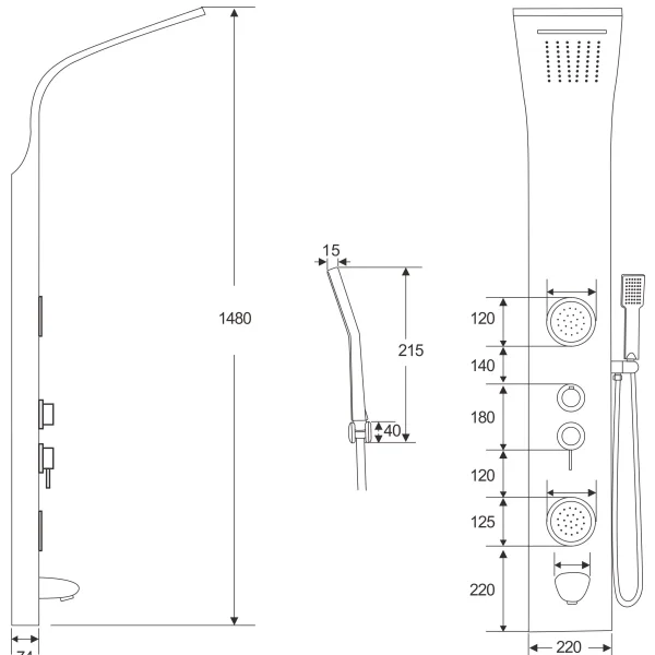 Душевая панель Ceruttispa Twin CT9984 со смесителем, черный матовый
