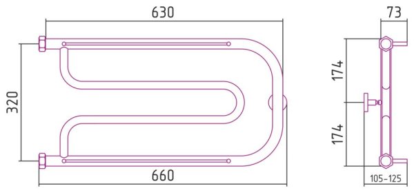 Полотенцесушитель водяной Сунержа Гусли 00-4010-3265 320x650 без покрытия