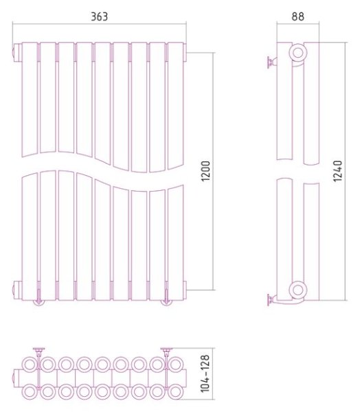 Дизайн-радиатор Сунержа Эстет 1200х363 хром (9 секций) водяной