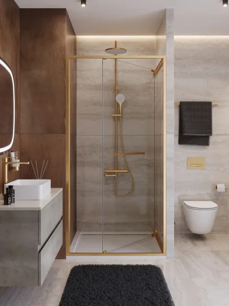 Душевая дверь Cezares Lux LUX-B-FS-1-90-C-BORO 90 см, профиль золотой матовый, стекло прозрачное