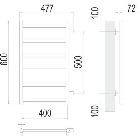 Полотенцесушитель водяной (боковое подключение) Terminus Аврора П6 40х60 4670078529862, хром