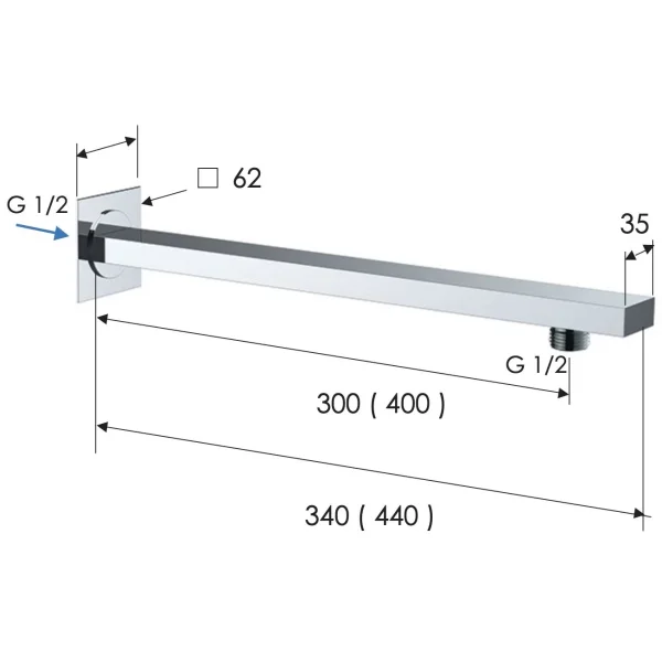 Кронштейн для верхнего душа 400 мм Remer 348Q40
