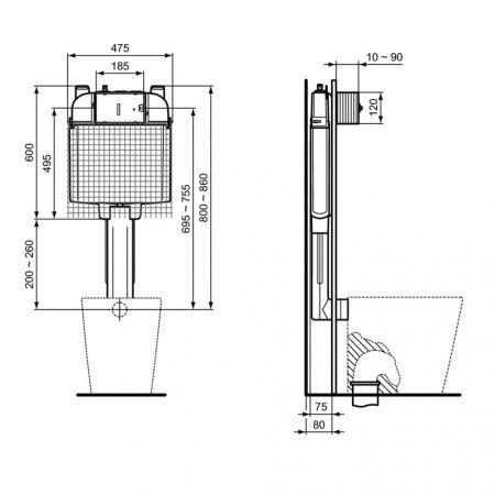 Смывной бачок скрытого монтажа Ideal Standard ProSys 80 R014767