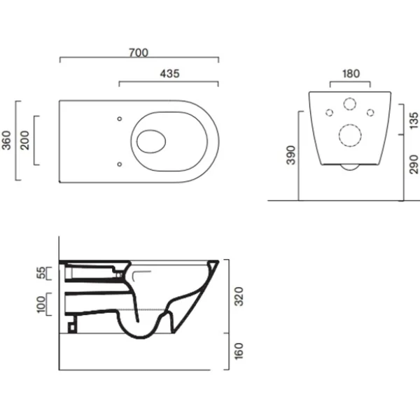 Унитаз подвесной Catalano Comfort 0911700001 безободковый, торнадо, белый глянец
