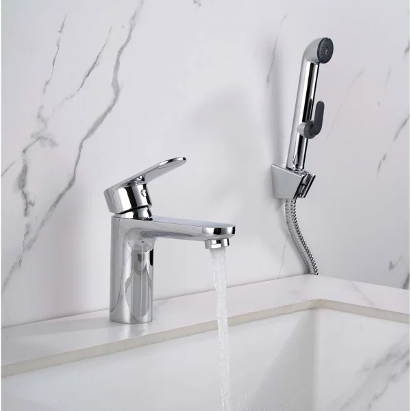 Смеситель для раковины Aquatek Ника AQ1812CR с гигиеническим душем, без донного клапана, хром