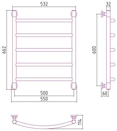 Полотенцесушитель водяной Сунержа Галант+ 020-0200-6050 600x500 шампань