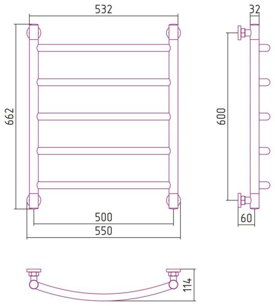 Полотенцесушитель водяной Сунержа Галант+ 020-0200-6050 600x500 шампань