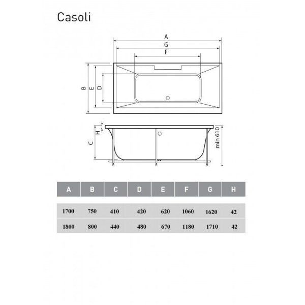 Акриловая ванна Vayer Casoli Гл000006808 180x80