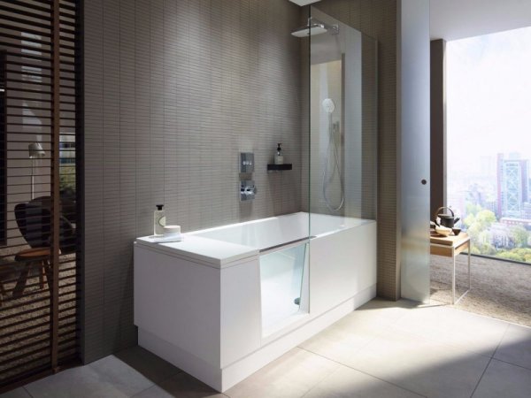 Ванна из из литьевого мрамора Duravit Shower + Bath 700403000000000 170x75 с душевой шторкой