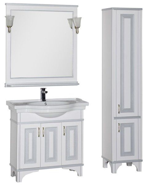 Тумба  для комплекта Aquanet Валенса 90 белый краколет/серебро