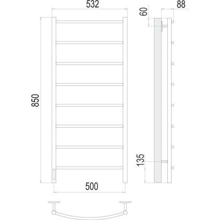 Полотенцесушитель электрический Terminus Классик П8 50х85, левый 4670078531377, хром
