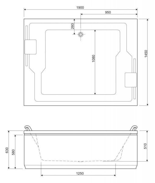 Акриловая ванна Cezares Plane Duo PLANE_DUO-190-145-51 190х145