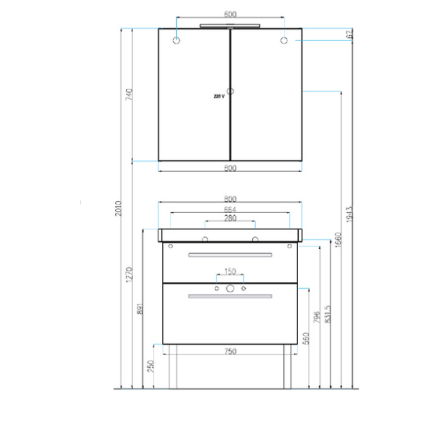 Мебеь для ванной Villeroy & Boch 2Day2 75  aqua grey