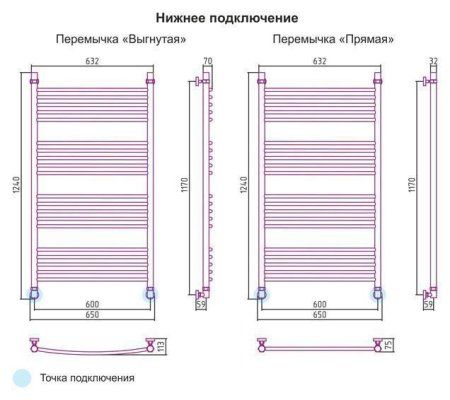 Полотенцесушитель водяной Сунержа Богема 1200x600 хром выгнутый