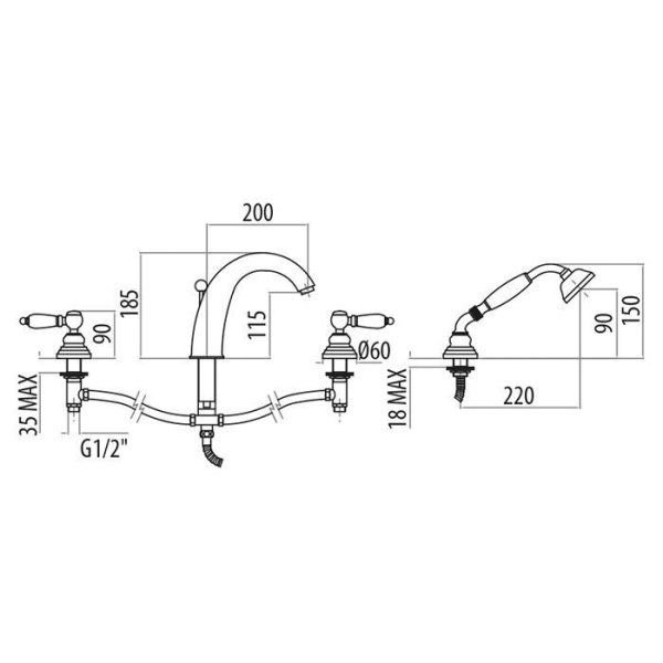 Смеситель Gattoni Vivaldi Lever 1340013VObr на борт ванны, бронза