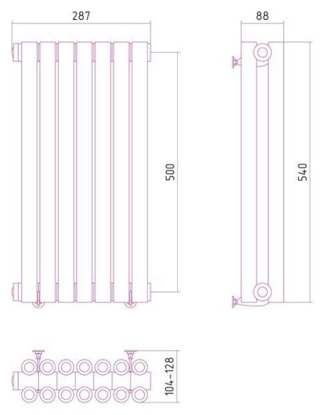 Дизайн-радиатор Сунержа Эстет 500х287 хром (7 секций) водяной