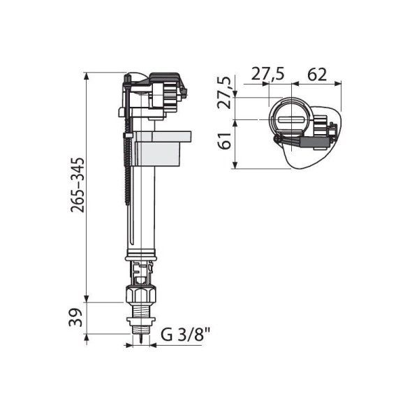 Впускной клапан Alcaplast A17-3/8" нижняя подводка, для керамических бачков