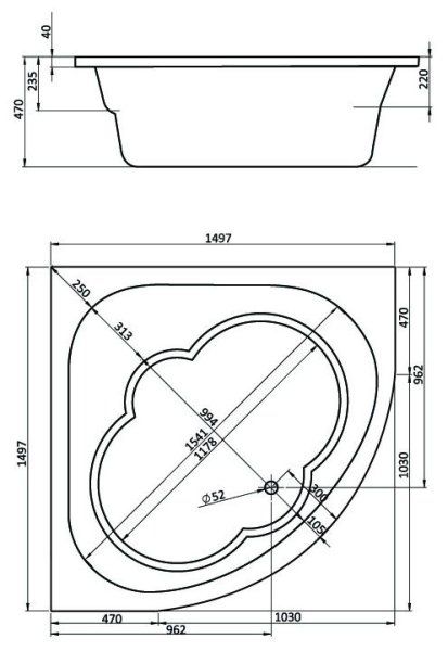 Ванна акриловая Santek Канны 1WH111983 150х150 см
