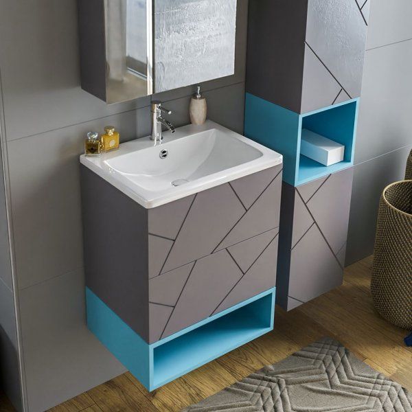 Тумба с раковиной и нишей Бриклаер КРИСТАЛЛ 60, графит/муссон