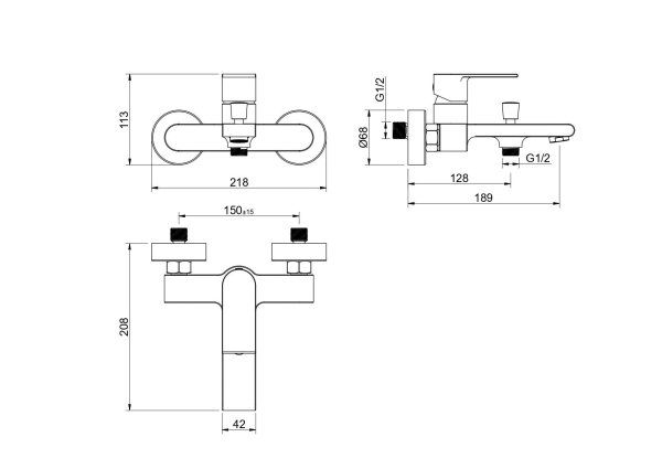 Смеситель для ванны AQUATEK, матовый черный AQ1440MB ЛИРА, Черный матовый