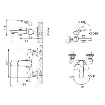 Смеситель Bravat Eler F6191238BM-01-RUS для ванны черный