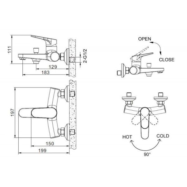Смеситель Bravat Eler F6191238BM-01-RUS для ванны черный